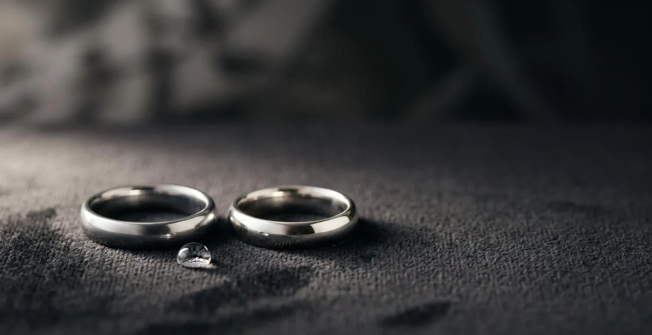 Dos anillos de compromiso casi idénticos, uno de platino y otro de oro blanco, colocados uno junto al otro sobre una superficie de terciopelo oscuro.